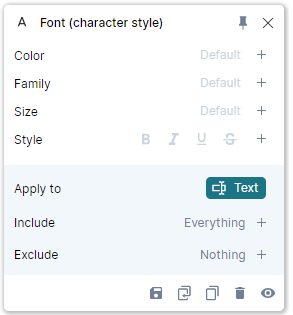 Color, family, size, and style properties in the Font rule