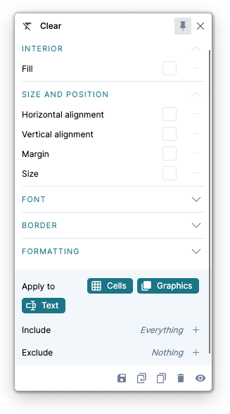 Clear rule groups let you remove specific formatting properties