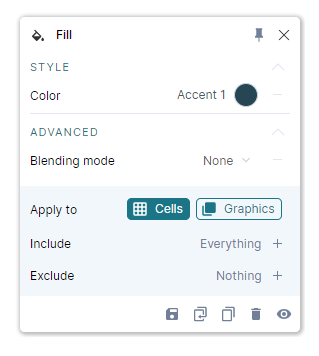 Fill color and blending mode with separate cell and graphic targets