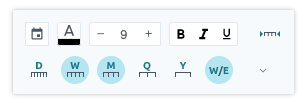 Time-axis controls for years, quarters, months, weeks, and dates