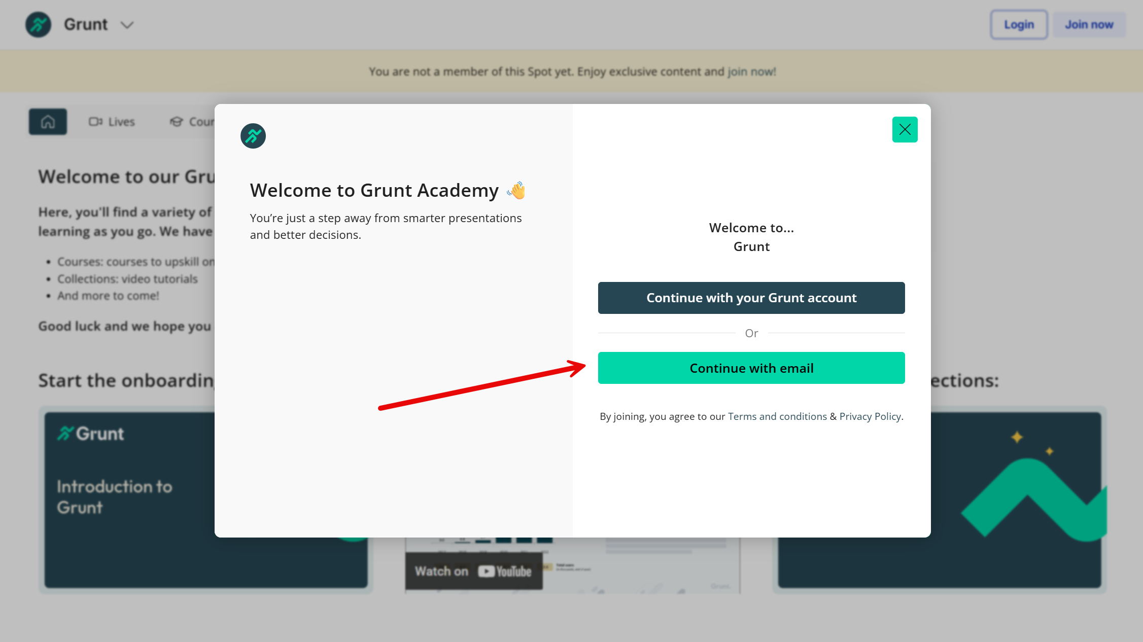 Continue with email is available for a separate Academy account