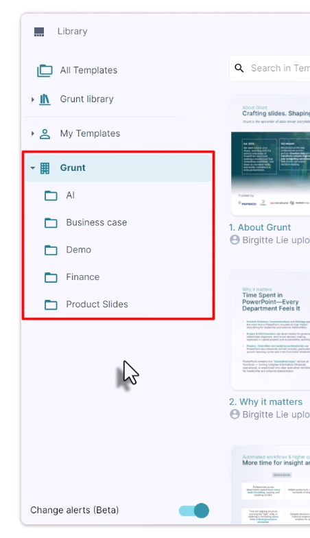 The company workspace and its shared template folders