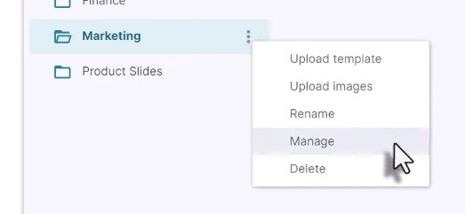 Manage opens the access settings for a folder