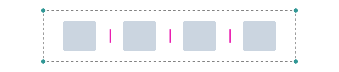 Pink spacing handles adjust equal gaps between objects